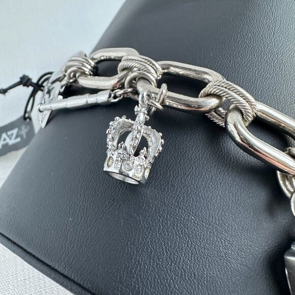 AZ II Charm Bracelet with Watch, Silver Tone, 7.5” + Extender NWT - Picture 14 of 16